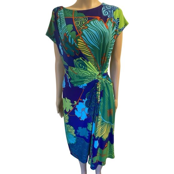 Jones New York Artsy Colorful Sheath Dress Ruched Elegant Event Evening Party 8 - Picture 1 of 10